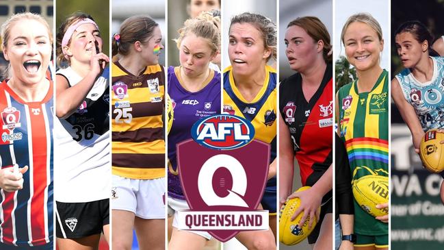 Leading stars from the QAFLW 2023 season. Pictures: Highflyer Images and Brooke Sleep Media.