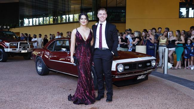 Grace Harding and Tom Hislan arrive at the Trinity Bay High School formal evening, held at the Cairns Convention Centre. Picture: Brendan Radke