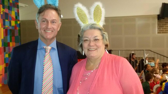 All ears: Mr Jones with former Waverley mayor Sally Betts. Picture: Supplied.