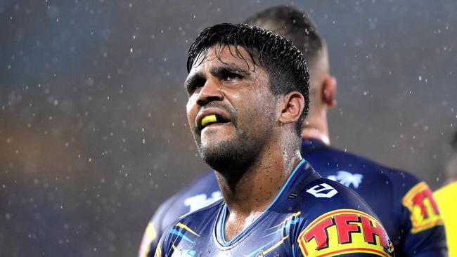 GOLD COAST, AUSTRALIA - MARCH 17: Tyrone Peachey of the Titans looks dejected after the Raiders score a try during the round 1 NRL match between the Gold Coast Titans and the Canberra Raiders at Cbus Super Stadium on March 17, 2019 in Gold Coast, Australia. (Photo by Bradley Kanaris/Getty Images)