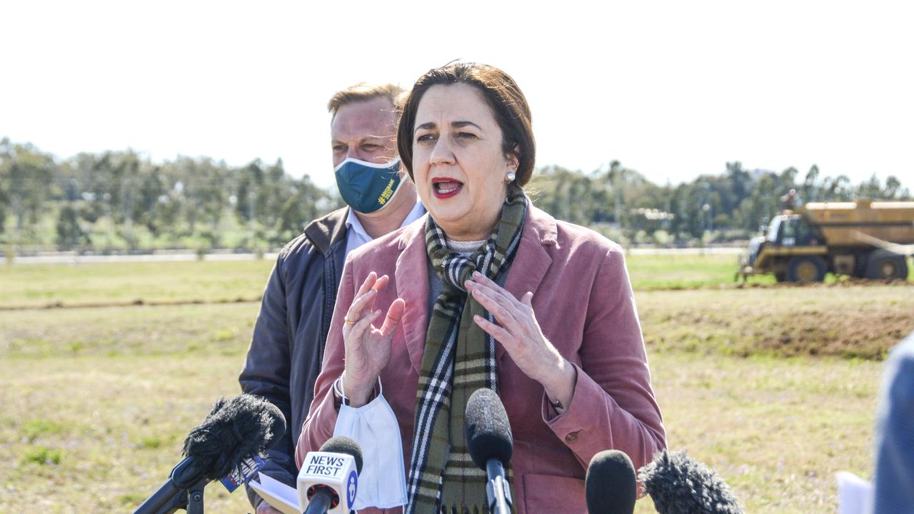 Queensland Premier Annastacia Palaszczuk at the site of a quarantine hub that will be built at Wellcamp Airport in Toowoomba.