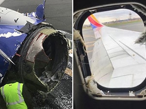 The engine appeared to explode and pieces flew off, breaking a window.