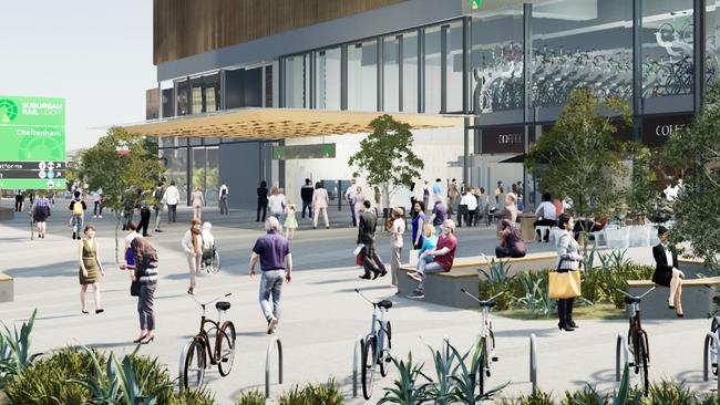 An artist’s impression of Cheltenham Station — the 26km line from Cheltenham to Box Hill has been split into two packages of works.