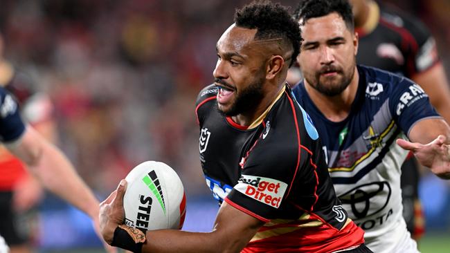 Cairns’ Hamiso Tabuai-Fidow of the Dolphins will star for the Indigenous All Stars this Friday night in Townsville. Image: Bradley Kanaris/Getty Images