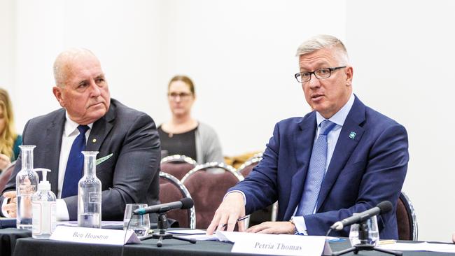 (L-R) Commonwealth Games Australia CEO Craig Phillips and President Ben Houston during a senate hearing into Australia’s preparedness to host the Commonwealth, Olympic and Paralympic Games. Picture NCA NewsWire / Aaron Francis