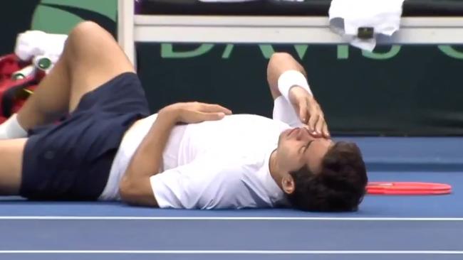 Cristian Garin was in a bad way after the collision. Photo: X.