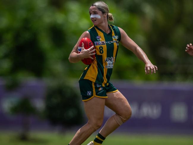 PINT player Jordan Membrey kicked seven goals against Wanderers in Round 18 of the WPL NTFL season 2024-25. Picture: Patch Clapp / AFLNT Media