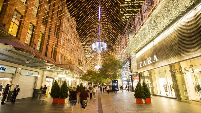 Pitt Street Mall is lit up by a Boulevard of Lights. Picture: City of Sydney