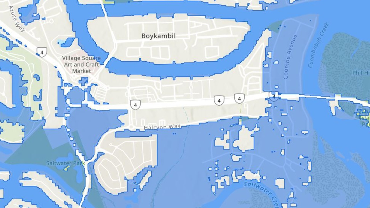 Gold Coast Council mapping showing projected flood levels from Cyclone Alfred. Hope Island.