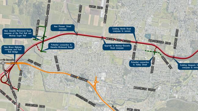 A preliminary map showing the Mackay Port Access Road. Picture: Department of Transport and Main Roads.