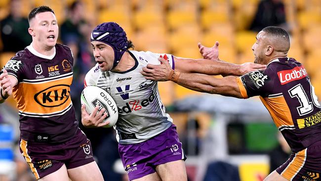 Jahrome Hughes is being chased by the Titans. Picture: Bradley Kanaris/Getty Images