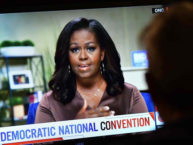 Former First Lady Michelle Obama during the opening night of the Democratic National Convention. Picture: AFP