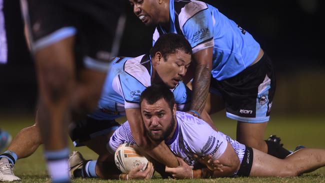 Sharks' defence held Darwin Brothers scoreless till the dying minutes in the Humpty Dumpty Foundation round of 2022 NRLNT season. Picture: (A)manda Parkinson