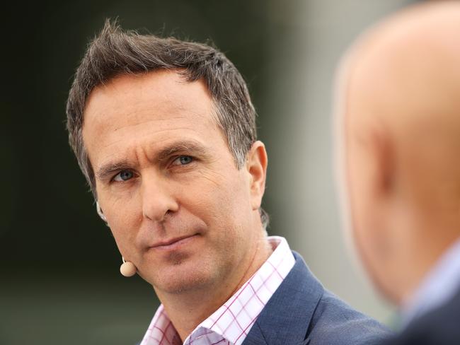 Fox Cricket commentator Michael Vaughan hard at work on the mic, giving some serious side eye...he doesn’t appreciate people looking at his notes for the SuperCoach BBL season