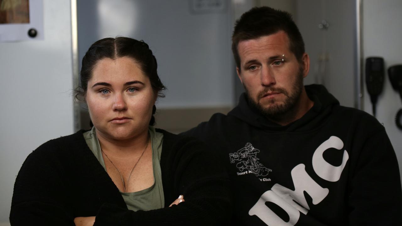 The exhausted parents of missing Cleo Smith, mother Ellie Smith and her partner Jake Gliddon, speak about her disappearance. Picture: Supplied by ABC News/James Carmody