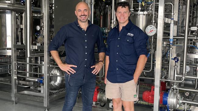 Aaron Milne and John Horking in front of the cutting-edge distillery at Low and No Beverages. Picture: Stuart Kavanagh