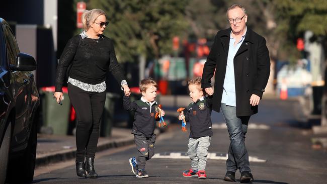 Smith, pictured with his wife Susie Burrell and kids, revealed the move wouldn’t work with his duties as a father. Picture: Sam Ruttyn