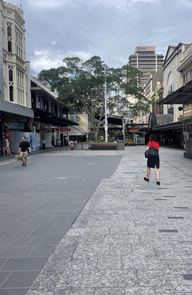 The George St top end of the Mall is bare, with little foot traffic and some empty store fronts.