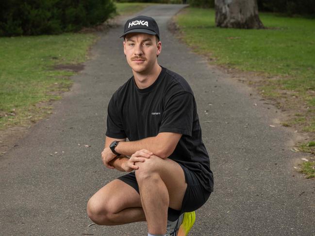 16-12-2024 Robbie Gleeson is running 90km around Geelong's famous Barwon River to raise money and represent the nine people that die to suicide on average every day in Australia. Picture: Brad Fleet