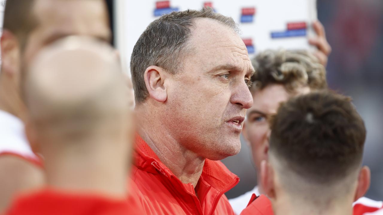 John Longmire says the Swans big men must compete against Melbourne skipper Max Gawn. Picture: Darrian Traynor/AFL Photos/via Getty Images