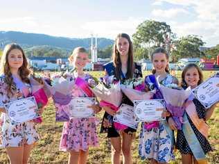 AMBASSADORS: Heather Orme (centre) has won the 2019 Coffs Harbour Showgirl title. Other winners include Teenage category winner Jessica Wilson and Junior category winner Kiari Deane. Picture: Contributed