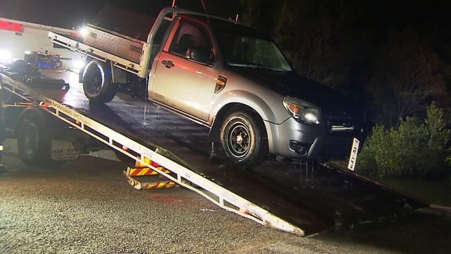 The Ford Ranger on the back of a tow truck. Picture: 7 News