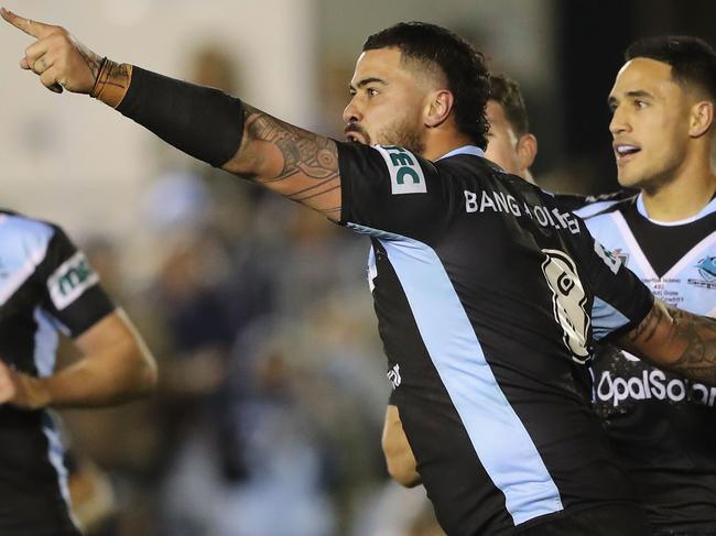 Andrew Fifita launches his controversial tirade after scoring. Picture: Getty