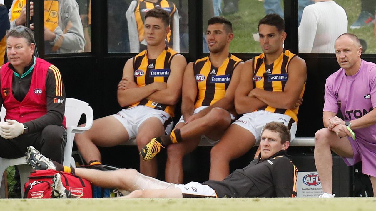 Ben McEvoy on the bench following his injury. Picture: Getty Images