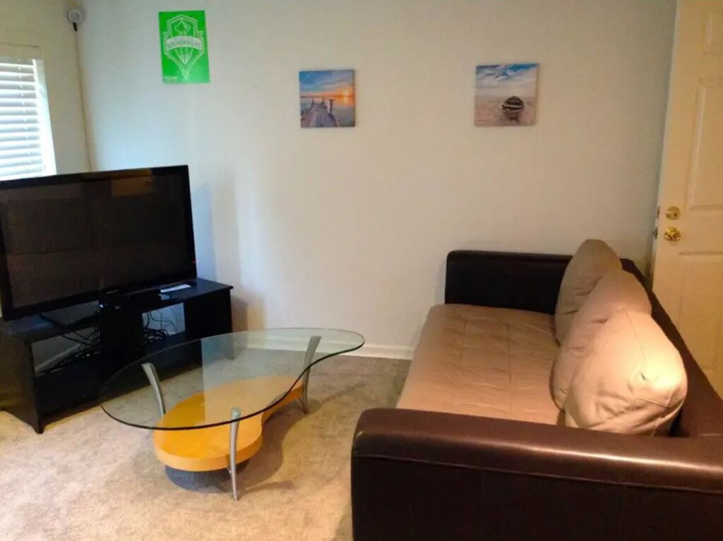 The photo of the Seattle property, which was listed on Airbnb, shows the camera in the top left corner.