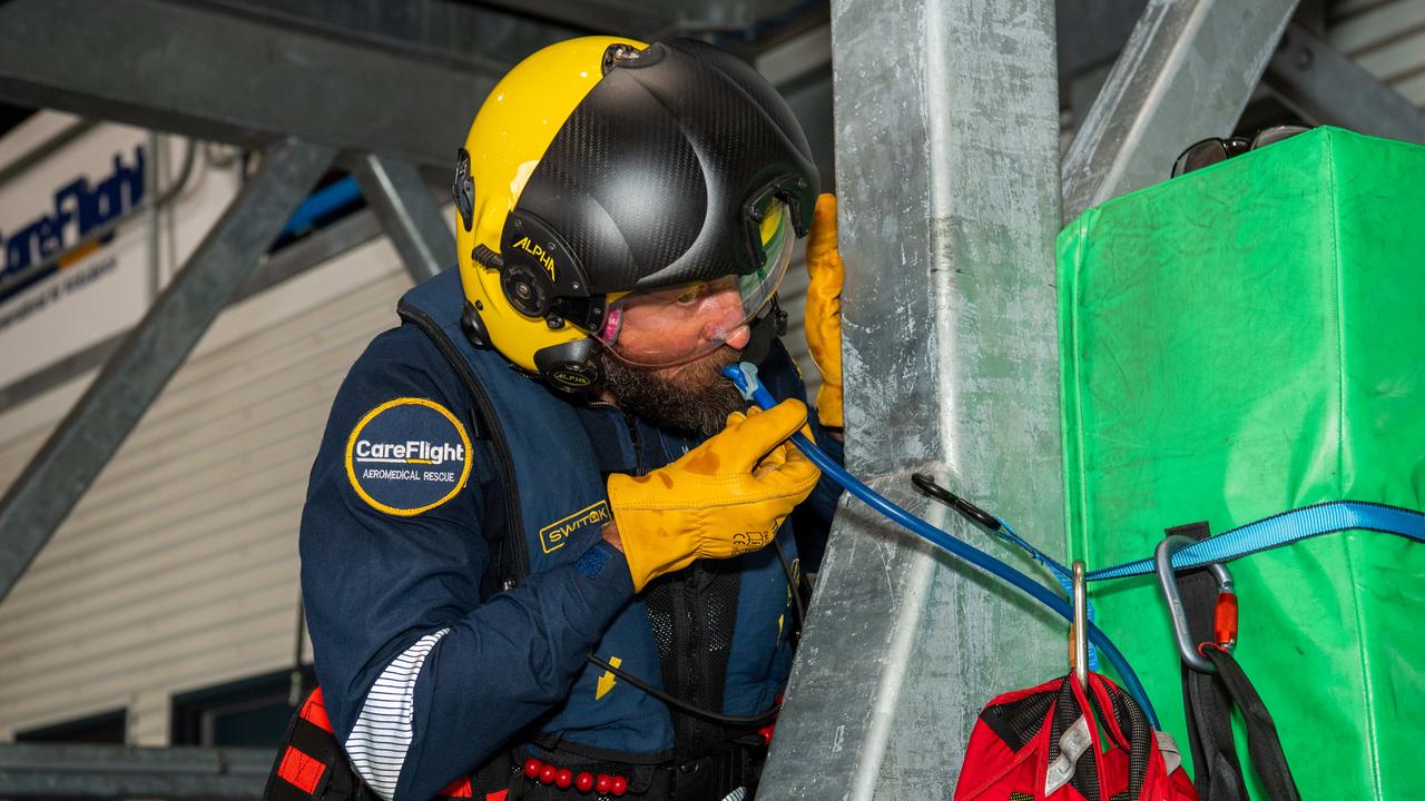 Matt Auld demonstrates winching procedures. Picture: Pema Tamang Pakhrin