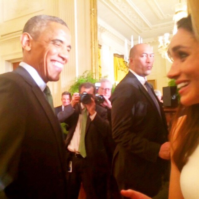 Meghan Markle posts Instagram picture with Barack Obama. Picture: Supplied