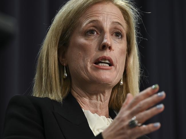 CANBERRA, AUSTRALIA, NewsWire Photos. SEPTEMBER 22, 2023: Finance Minister Katy Gallagher holds a press conference on the release of the Final Budget Outcome for 2022-23 at Parliament House in Canberra. Picture: NCA NewsWire / Martin Ollman