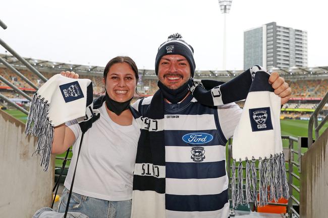 2020 AFL Grand Final match between the. Richmond Tigers and the Geelong Cats at the Gabba on October 24, 2020 in Brisbane, Australia. Sacha Joseph and Leigh Naylor both from Cairns Picture: Sarah Reed