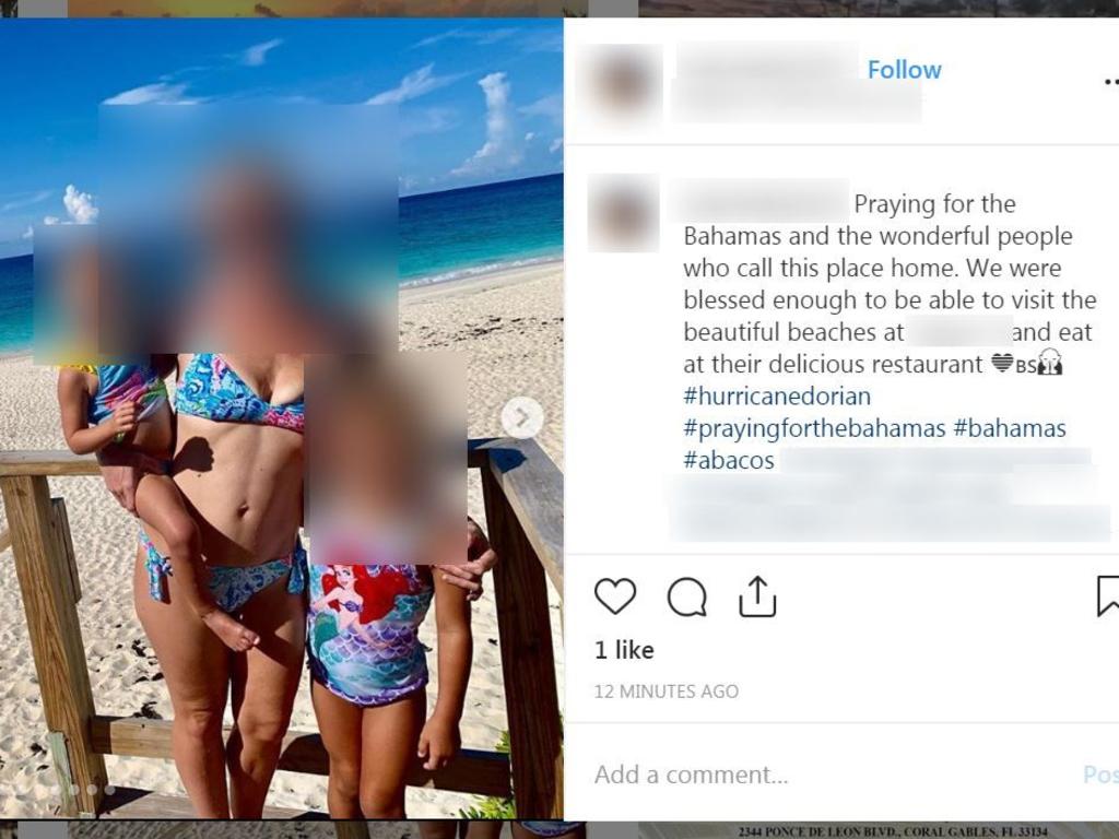 A mum with her two children #prayingfortheBahamas. Picture: Instagram