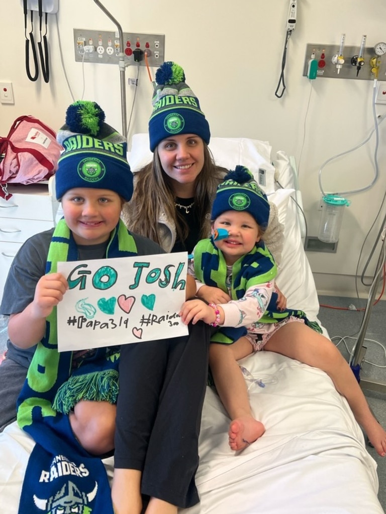 In John Hunter children’s hospital – Ava Laura and Lola Clark. Credit: Supplied.