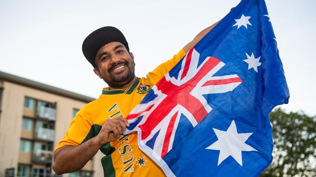 Jay Lamsal as thousands of fans gather to watch the Matildas take on England in the World Cup Semifinal at Darwin Waterfront. Picture: Pema Tamang Pakhrin