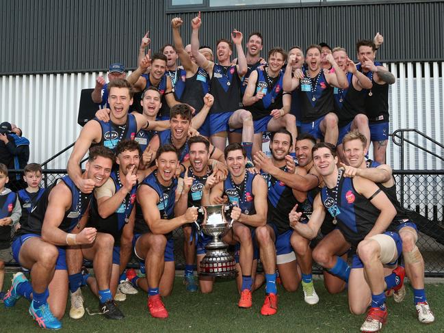 The Uni Blues premiership team had nine former AFL players. Picture: Hamish Blair