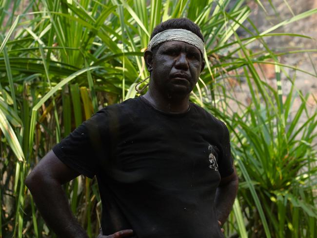 Traditional owner and Wurrkbarbar clan senior man Joshua Hunter at an on Country court hearing after the Director of National Parks pleaded guilty to breaching the NT Sacred Site Act at Gunlom Falls. Picture: Zizi Averill