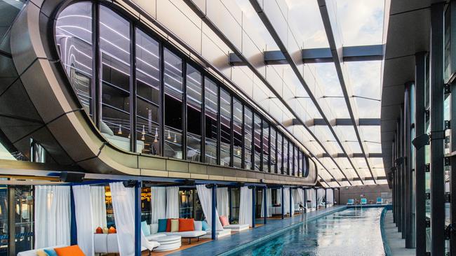 Looking up at the champagne bar from the pool deck. Picture: Elise Hassey.