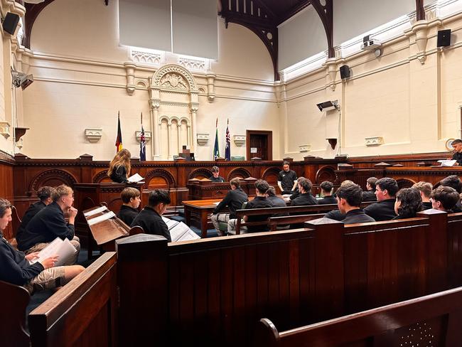 Harvester Technical College Year 10 students in the old Melbourne Magistrates' Court for the National Trust's Respect Me program. Picture: Rebecca Borg