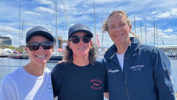 Jess Watson, Stacey Jackson and Carolijn Brouwer from Oroton Drumfire. Picture: Amanda Lulham