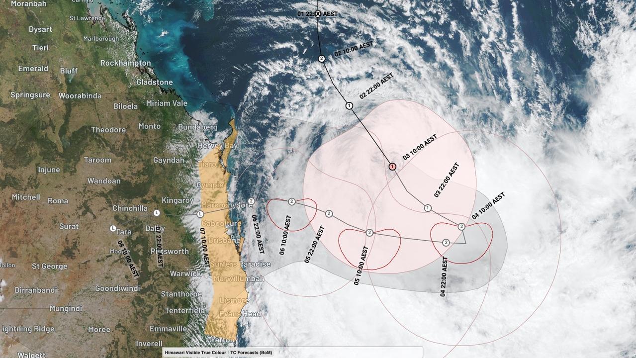 Cyclone Alfred tracking as issued by the BOM on Monday.