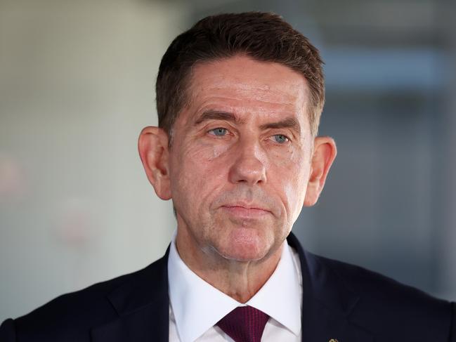 Deputy Premier and Treasurer Cameron Dick during a media conference at Kingston State School. Picture: Liam Kidston