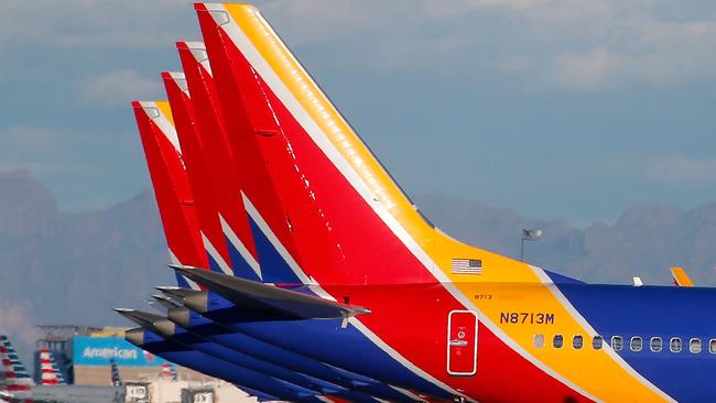 A group of Boeing 737 Max 8 Southwest Airlines planes grounded in Arizona. Picture: Ralph Freso/Getty Images/AFP