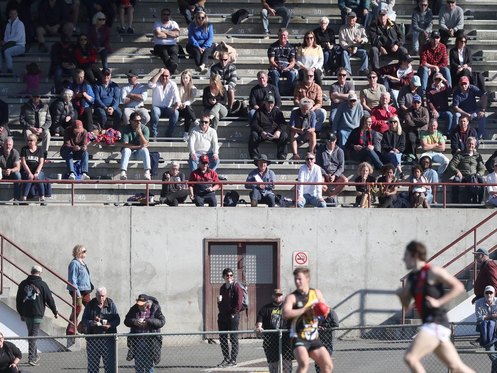 Crowd in the grandstand at the Argyle Street end of the ground. TSL grand final Kingborough Tigers V North Launceston. Picture: Nikki Davis-Jones