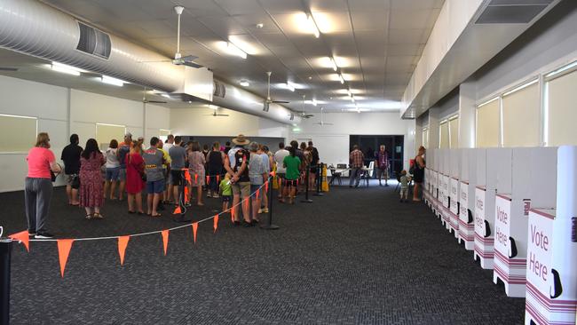 Crowds lining up to pre-poll vote at Rockhampton on March 15 2024.