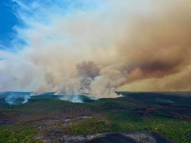 Drone stills taken by Glen Winney's of the fire burning on Fraser Island Picture Facebook/Glen Winney