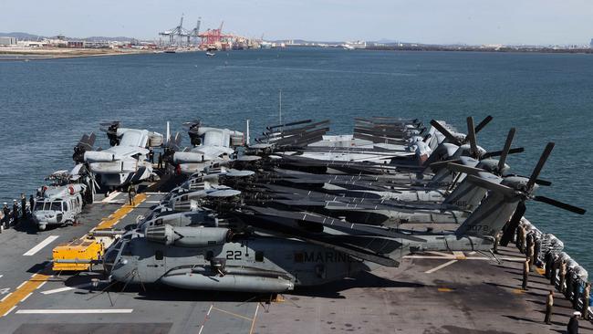 The USS America arrives in Brisbane. Picture: Liam Kidston