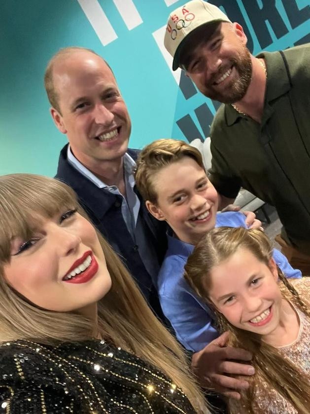 Taylor Swift and Travis Kelce pose for a selfie with Prince William and his two eldest children. Picture: Instagram