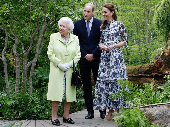 Kate takes Queen Elizabeth and William, the Duke of Cambridge, on a tour of her RHS Back to Nature Garden. Picture: Luke MacGregor